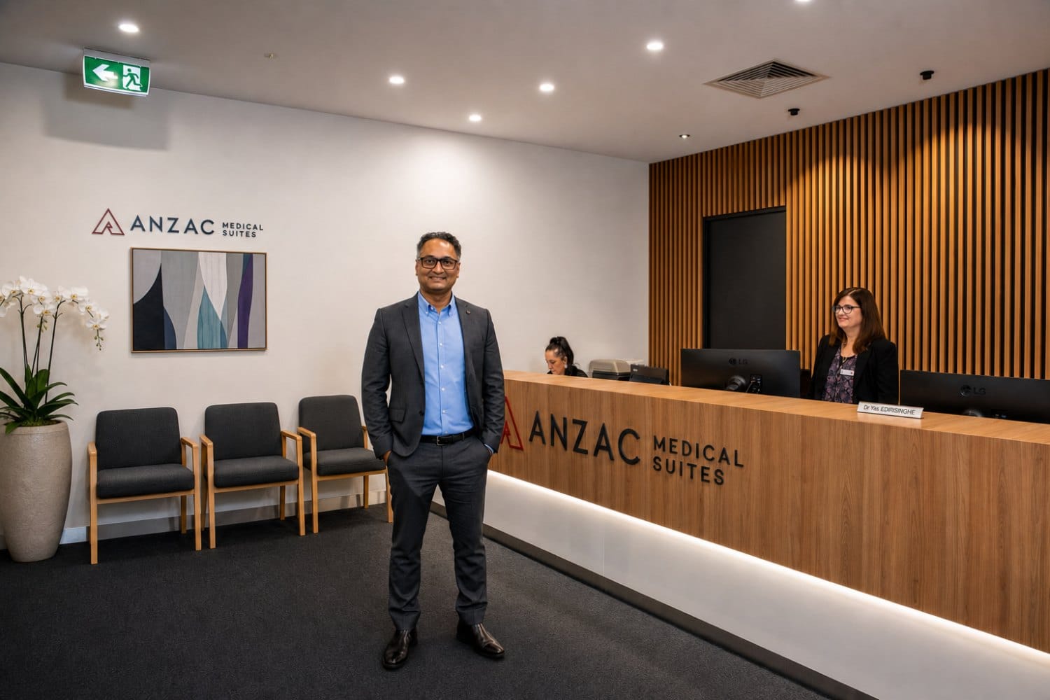 Dr Yas Edirisinghe at the reception of Anzac Medical Suites, Ashford