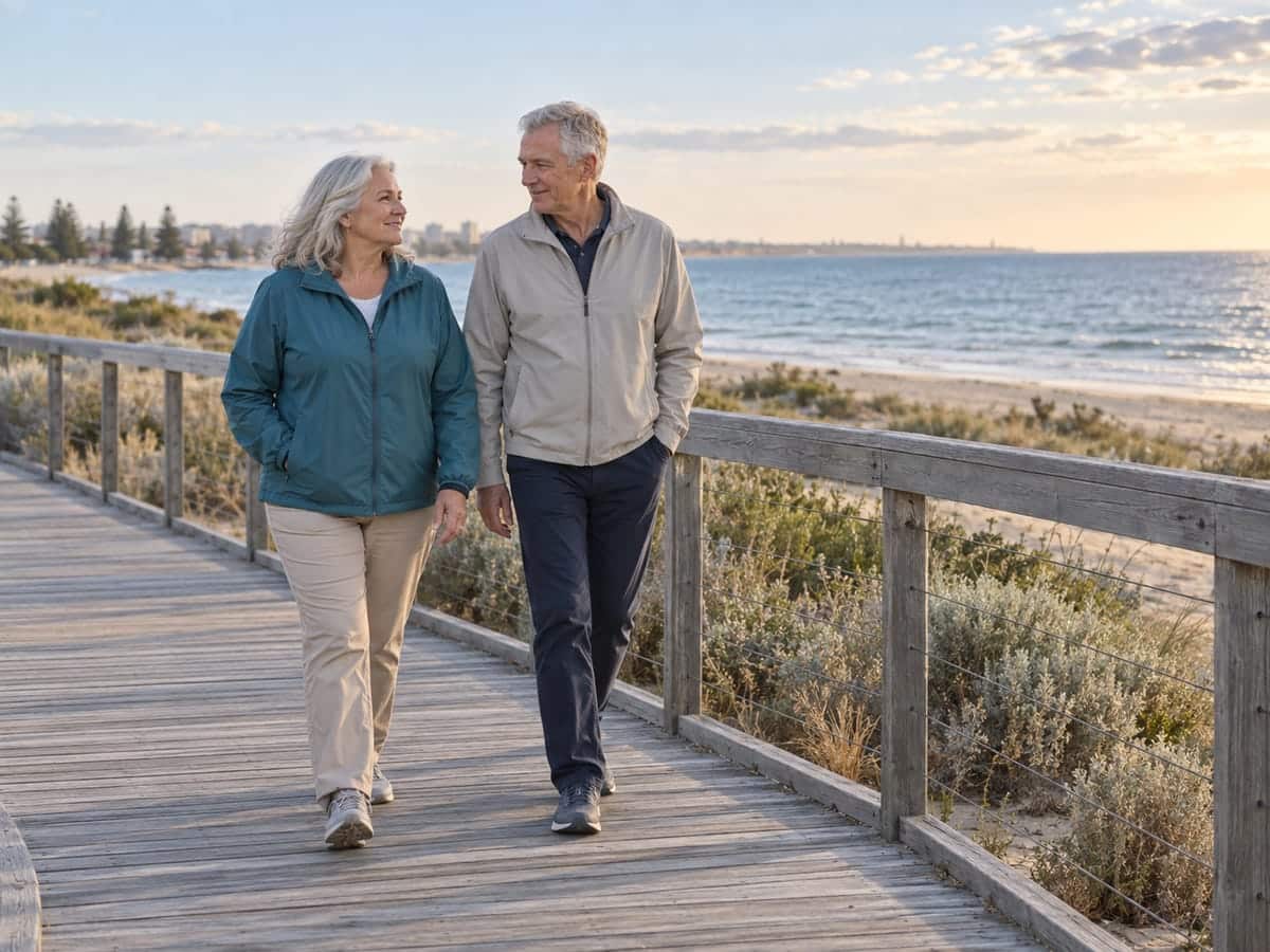 Person walking comfortably along the coast after treatment
