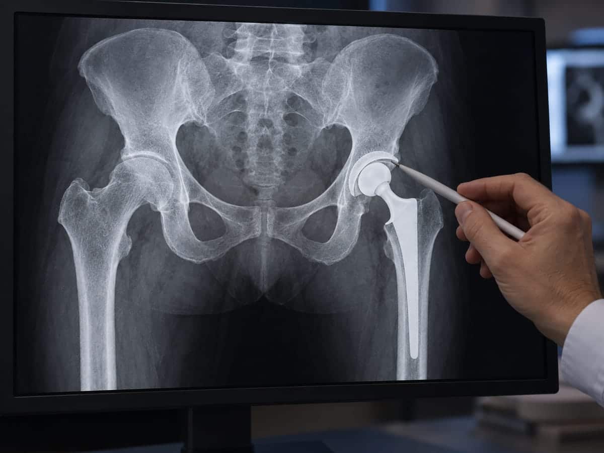 Hip X-ray being reviewed on screen