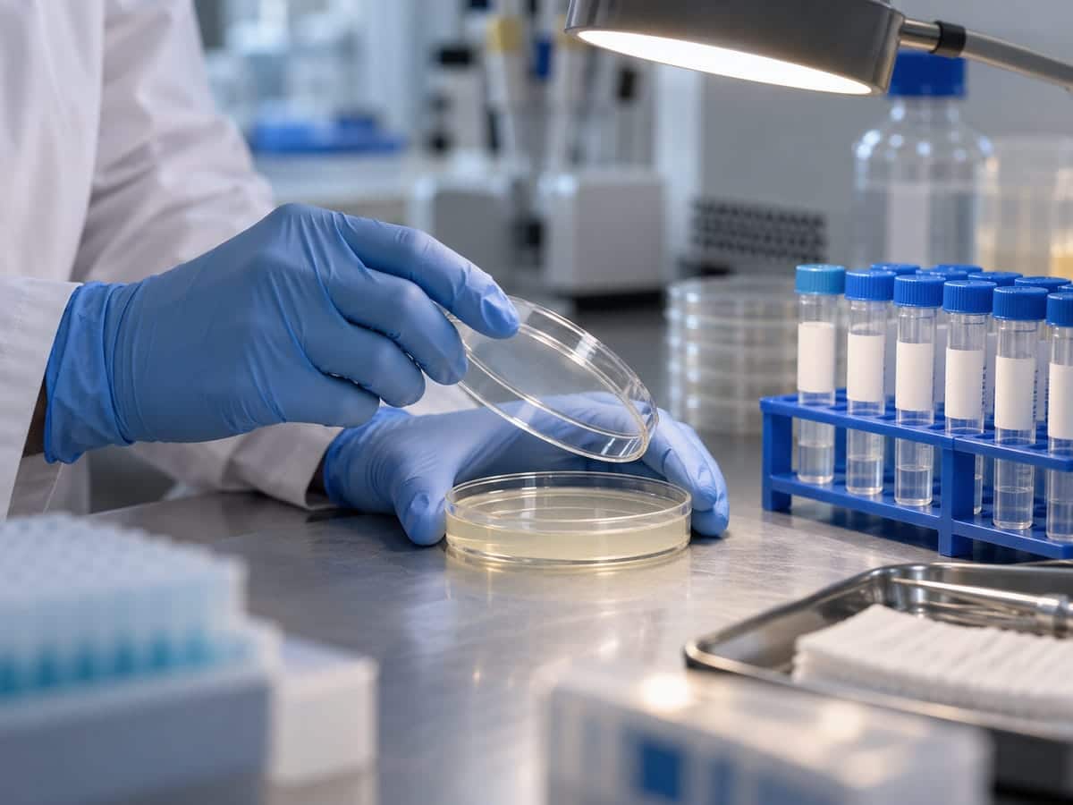Culture plates growing in a microbiology laboratory